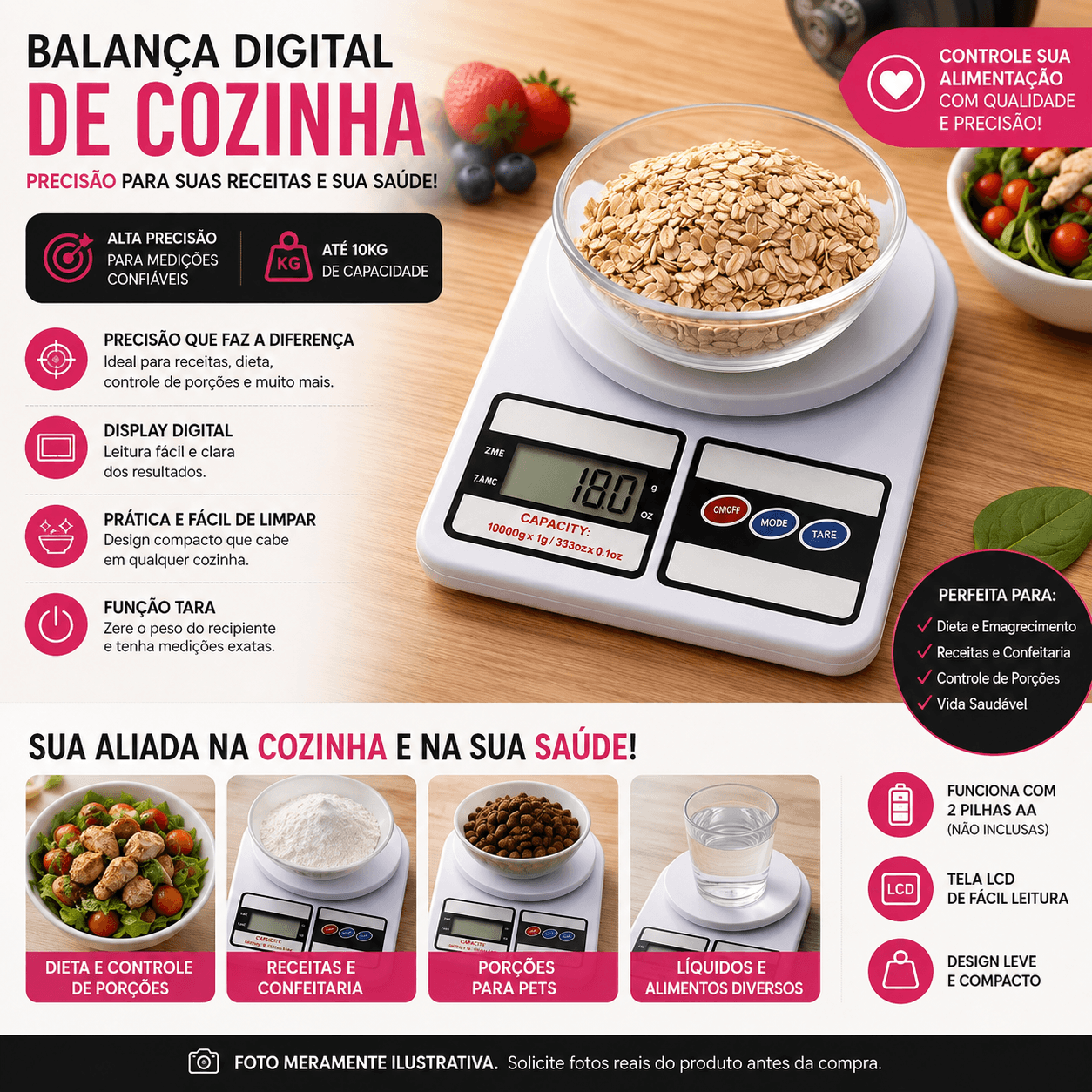Balança Digital De Cozinha Precisão 10kg Dieta Fitness Chef
